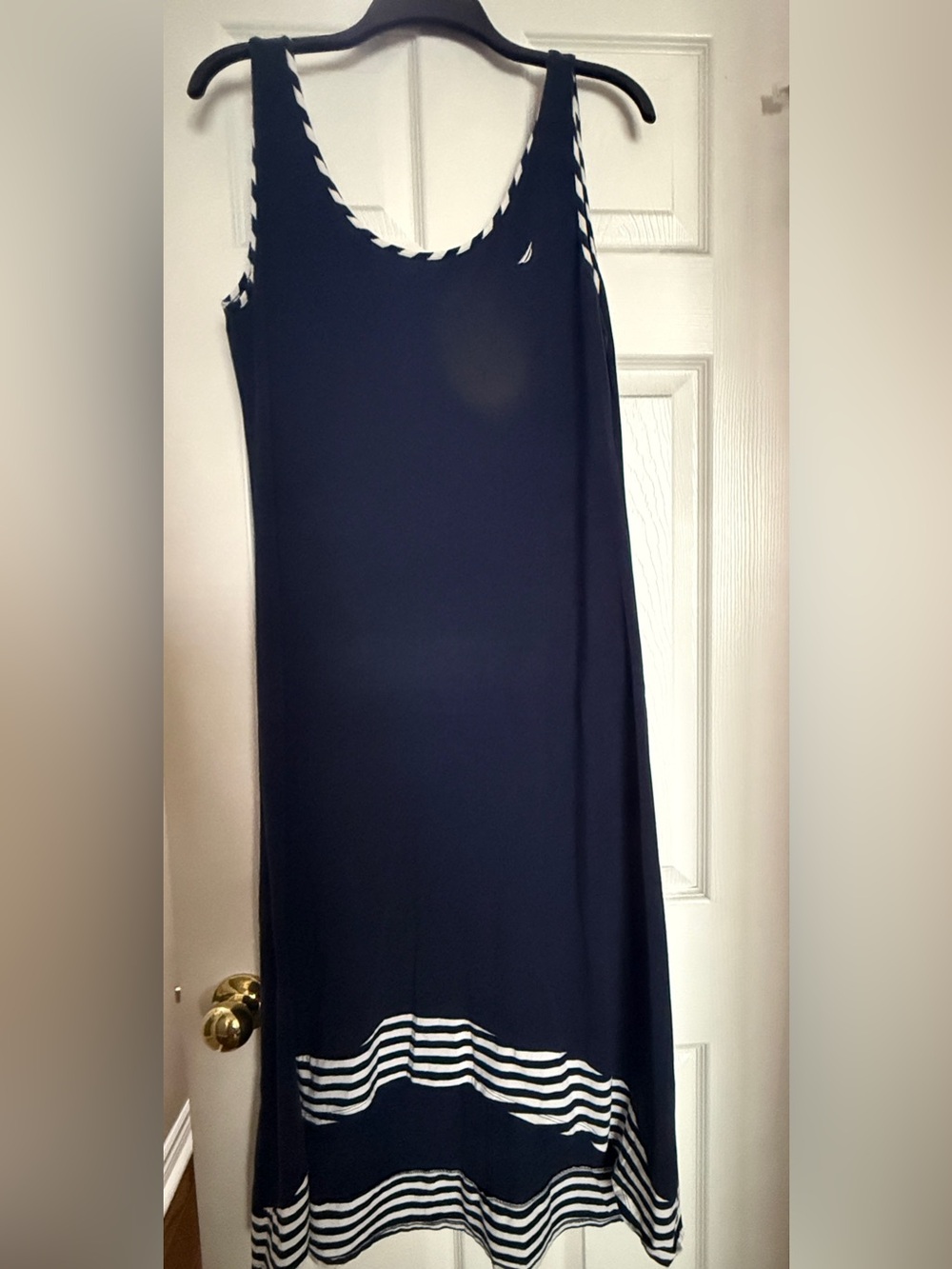 Navy Tank Maxi Dress with White Stripe Trim